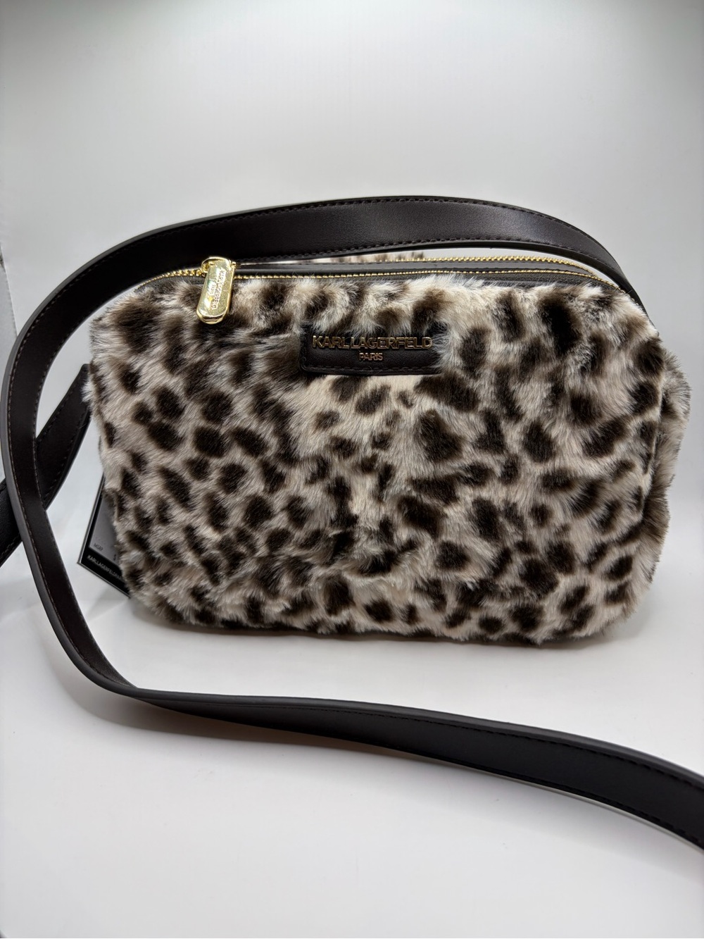 Karl Lagerfeld Faux Fur Leopard Structured crossbody Bag - Brown/Black